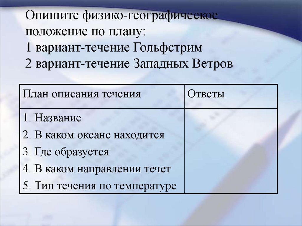 Вид западного течения. Физико географическое положение течения Гольфстрим. Географическое положение течения Гольфстрим. Перуанское течение географическое положение. План описания течения 6 класс.