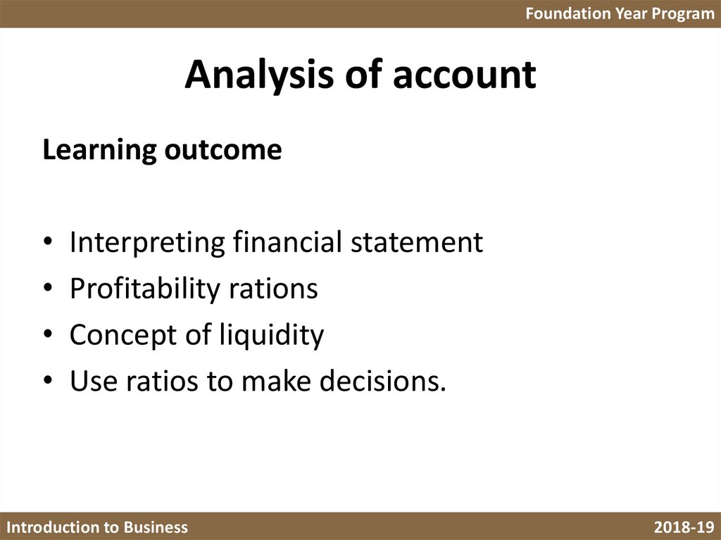 Analysis of account