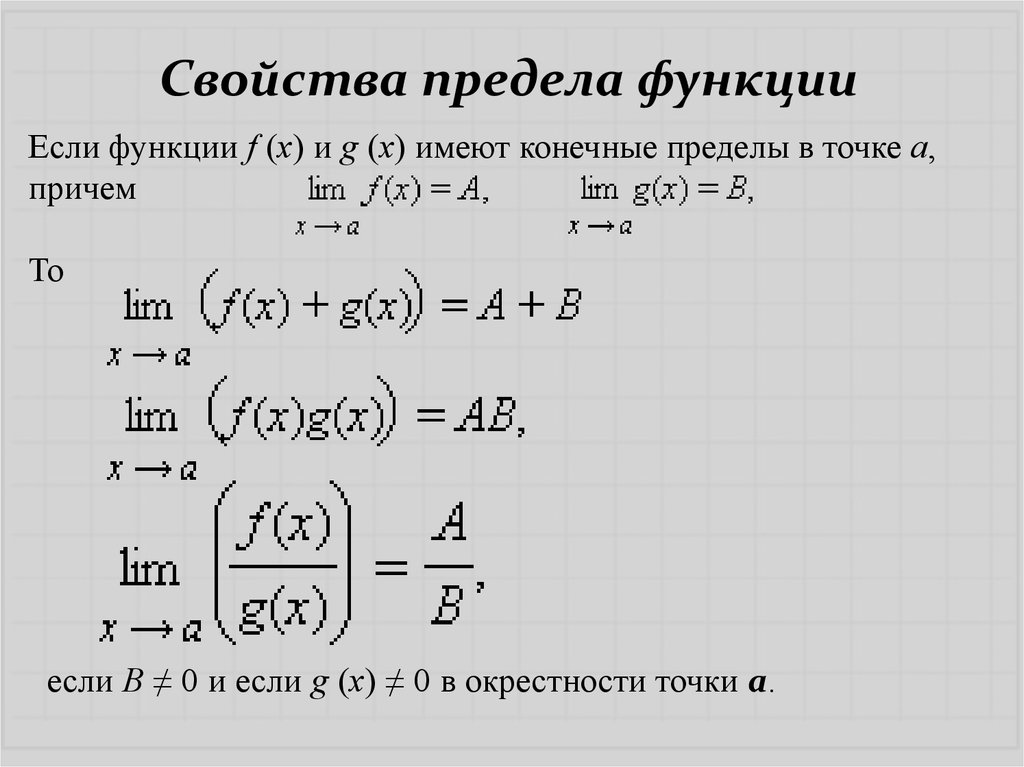 Предел функции типы пределов. Свойства пределов функции. Св-ва пределов функции.