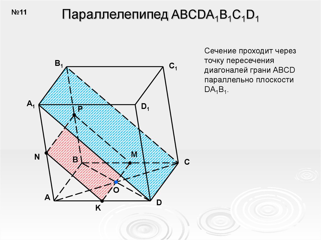 Пересекающиеся в параллелепипеде. Построение сечения параллелепипеда параллельно плоскости. Сечение параллелепипеда через диагональ. Параллельные грани параллелепипеда abcda1b1c1d1. Сечение параллельно диагонали Куба.