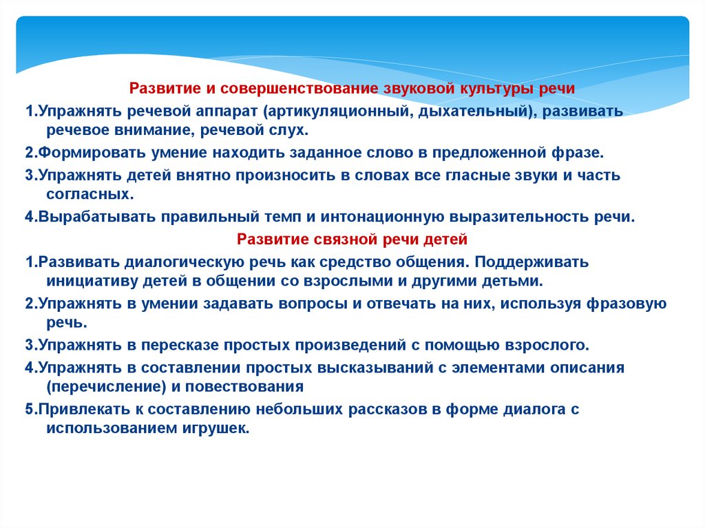 Организация речевого взаимодействия. Современные подходы к организации речевого развития дошкольников. Звуковая организация речи. Задачи речи. Организация речевого режима в семье предполагает.