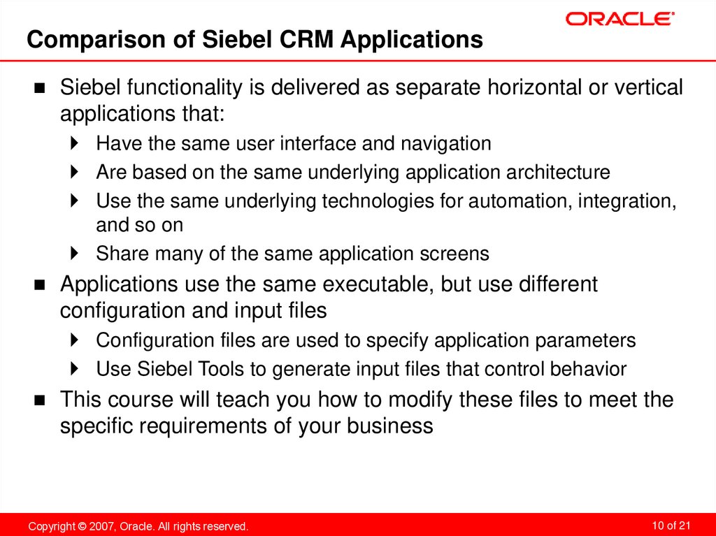 Comparison of Siebel CRM Applications