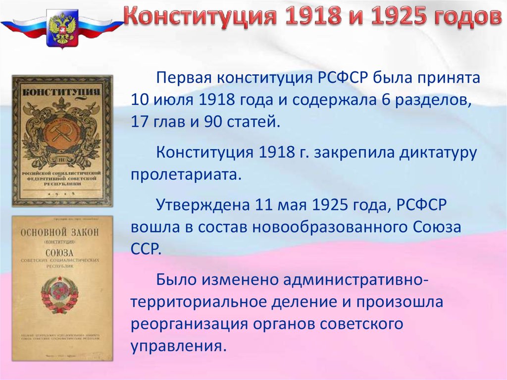 Первая Советская Конституция 1918. Республики РСФСР по Конституции 1918. Принятие Конституции 1918 года.
