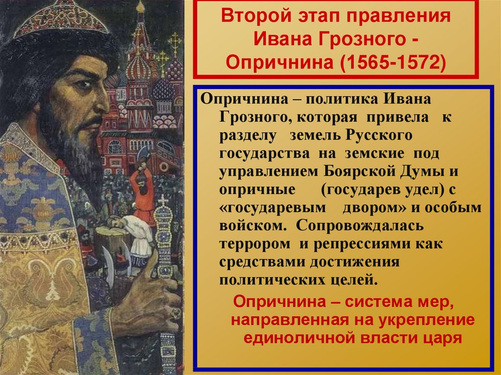 Второй этап правления Ивана Грозного - Опричнина (1565-1572)