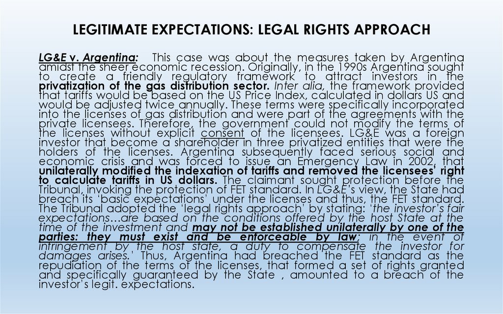LEGITIMATE EXPECTATIONS: LEGAL RIGHTS APPROACH