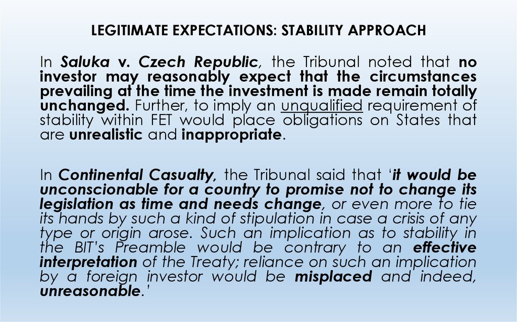 LEGITIMATE EXPECTATIONS: STABILITY APPROACH