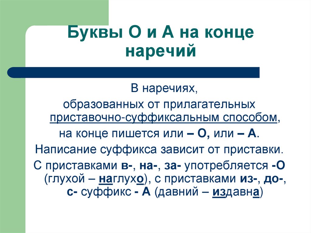 Презентация о а на конце наречий 7 класс