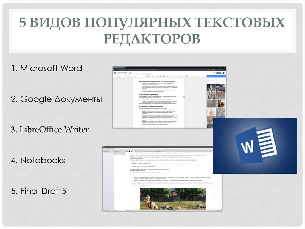 Виды текстовых редакторов