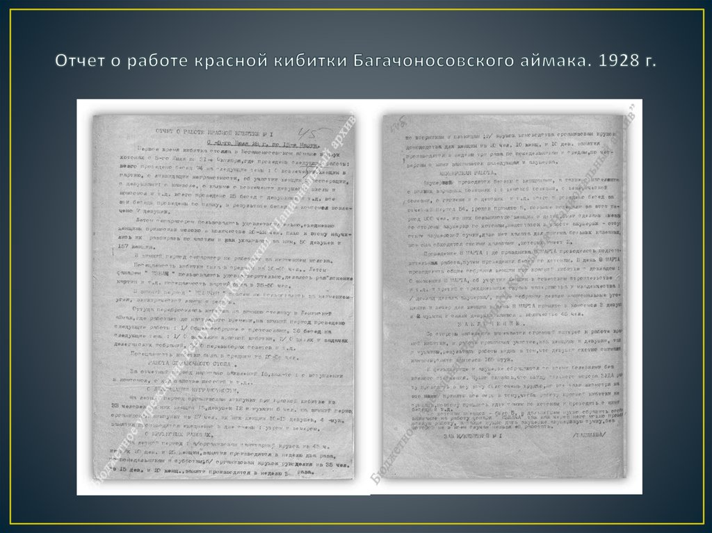 Отчет о работе красной кибитки Багачоносовского аймака. 1928 г.