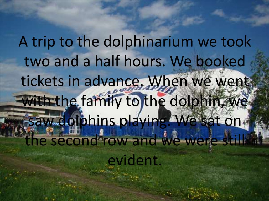 A trip to the dolphinarium we took two and a half hours. We booked tickets in advance. When we went with the family to the