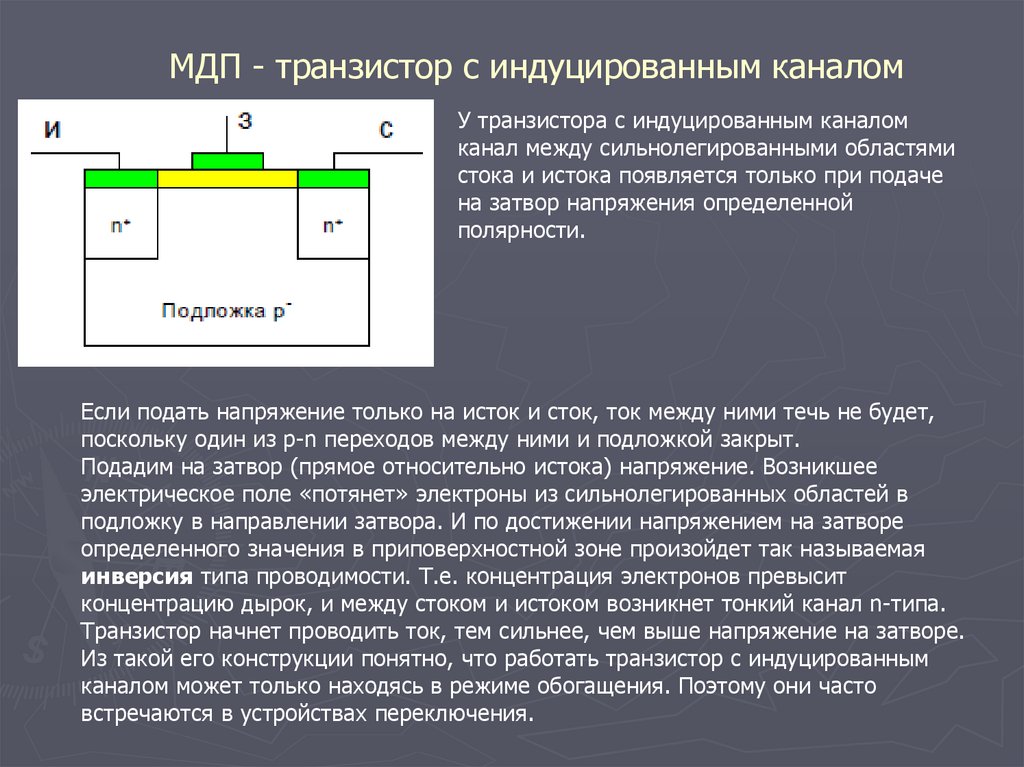 Канал транзистора. МДП (МОП) транзисторы с индуцированным каналом: характеристики. Транзистор с индуцированным каналом р типа. МДП транзистор с индуцированным каналом. Полевой транзистор с индуцированным каналом.