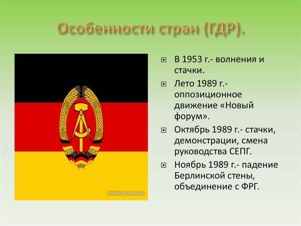 Особенности стран (ГДР).