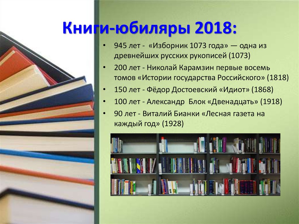 Книги 2018 г. Книги 2018 года. Книги юбиляры 2018. Книги юбиляры в библиотеке. Книжный календарь.