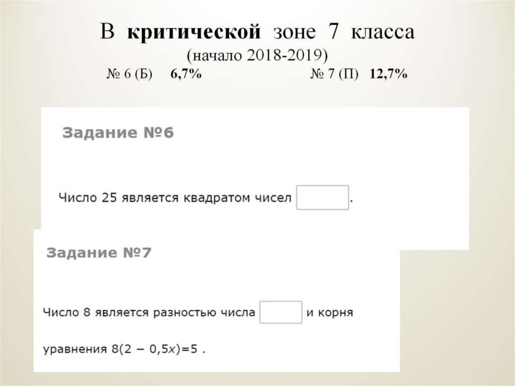 В критической зоне 7 класса (начало 2018-2019) № 6 (Б) 6,7% № 7 (П) 12,7%