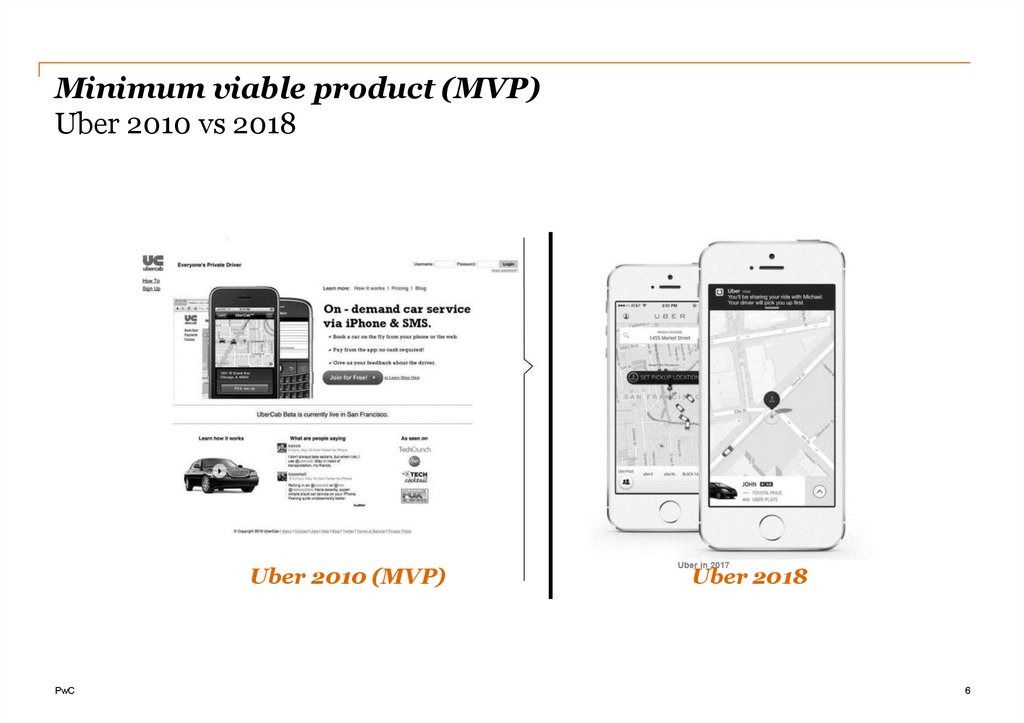 Minimum viable product (MVP) Uber 2010 vs 2018.
