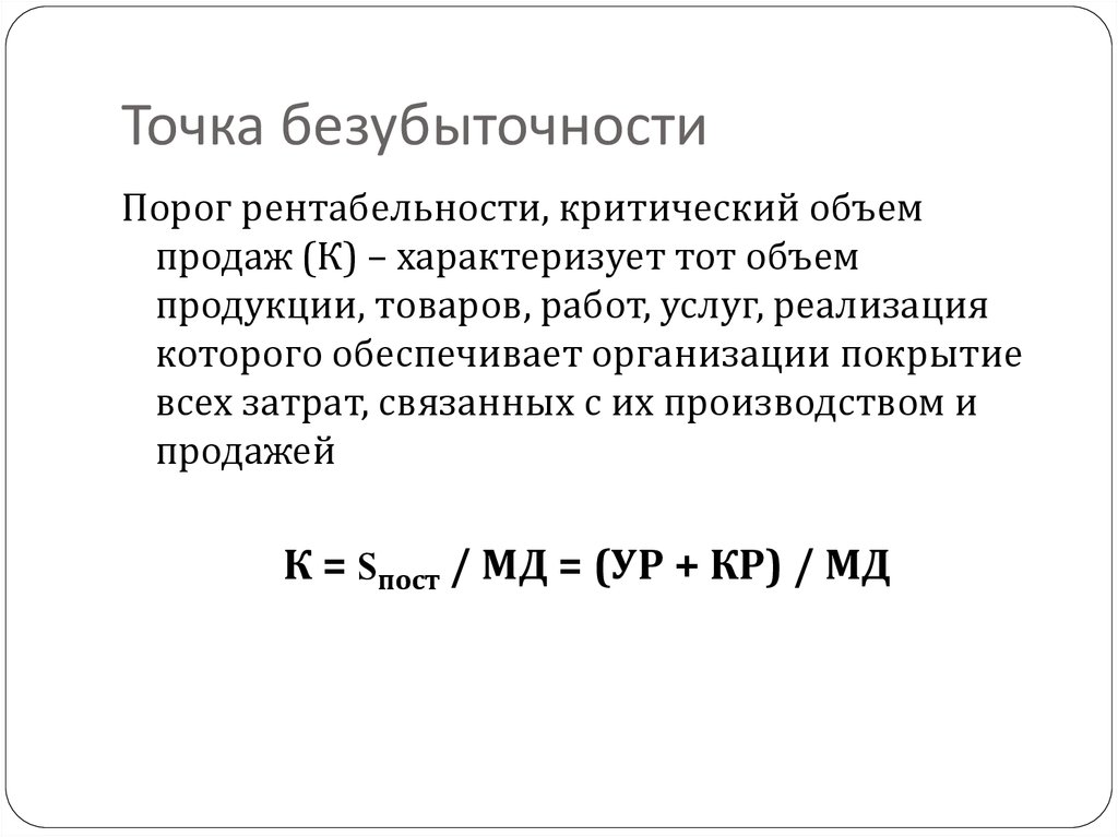 Объем безубыточности запас финансовой прочности