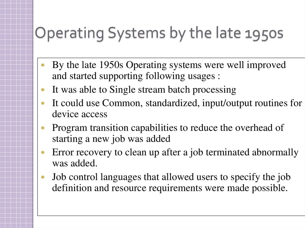 Operating Systems by the late 1950s