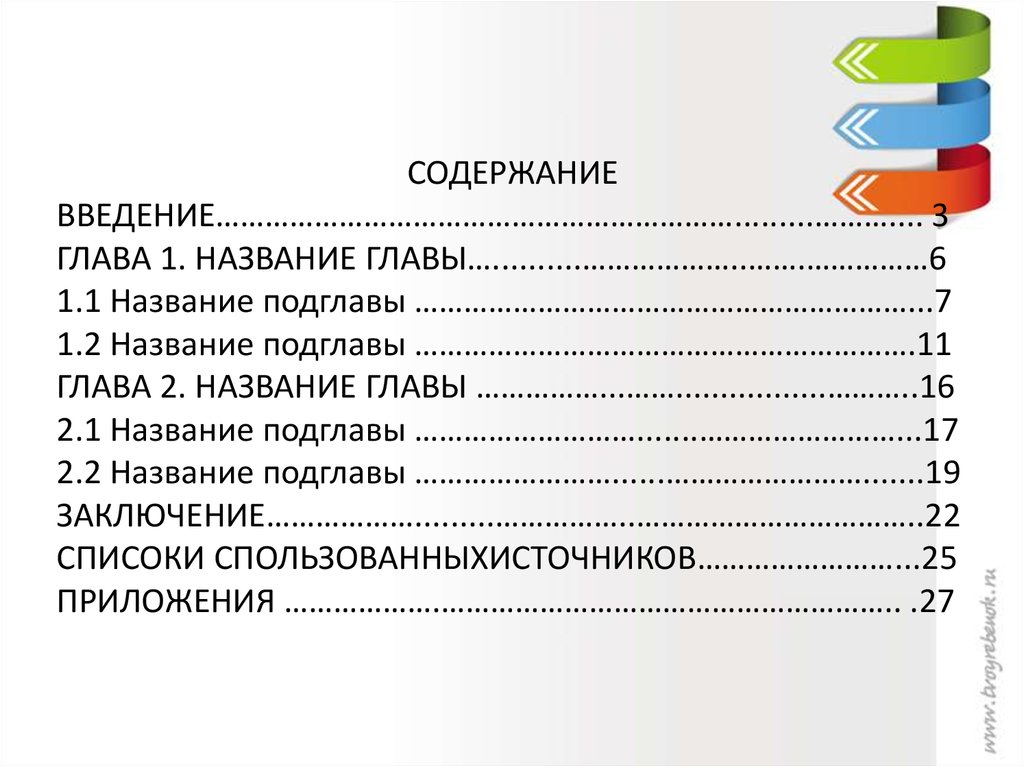 Образец глав и подглав в дипломе