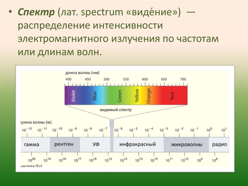 Видимая часть электромагнитного спектра. Спектр электромагнитного излучения. Спектр излучения по частотам. Спектр по длинам волн. Спектр излучения по длинам волн.