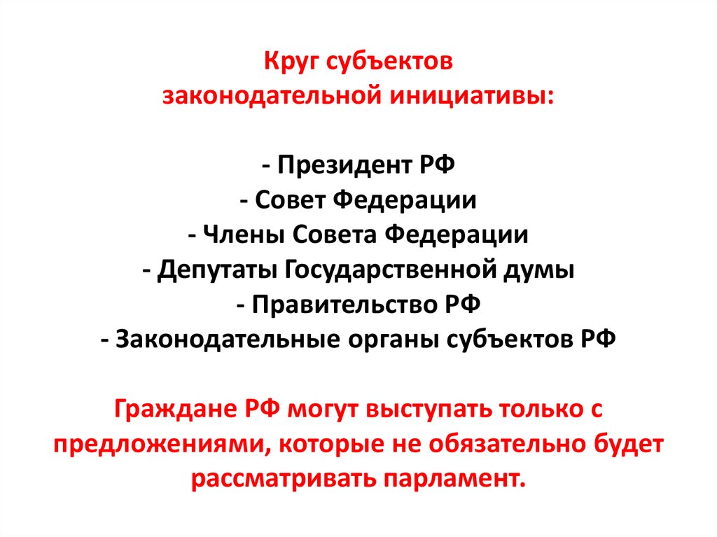 Право законодательной инициативы по конституции рф имеют