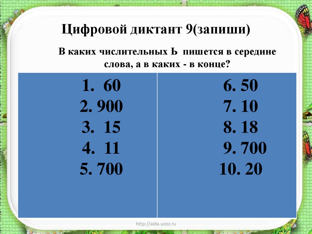 Склонение количественных числительных 6 класс проверочная работа