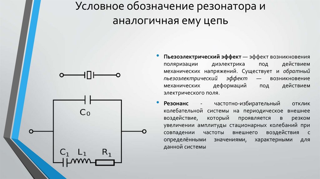 Условное обозначение резонатора и аналогичная ему цепь