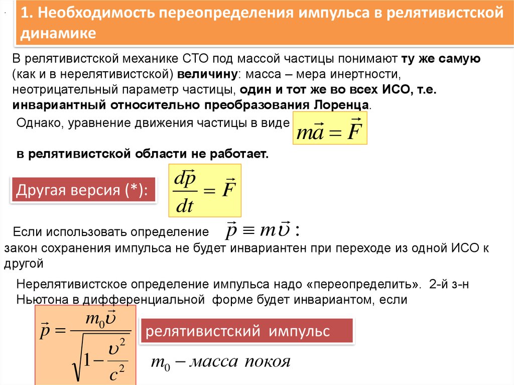 Масса покоя частицы релятивистская масса