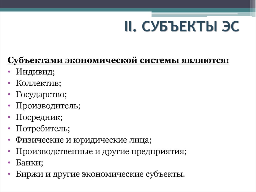 Другая экономика. Субъекты биржи. Субъекты ЭС». Соотнесите ЭС И субъект в котором она расположена.