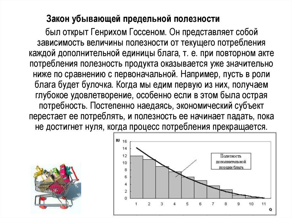 Закон убывающей предельной полезности. Суть закона убывающей предельной полезности. Принцип убывающей предельной полезности законы Госсена. Закон убывающей предельной полезности график.