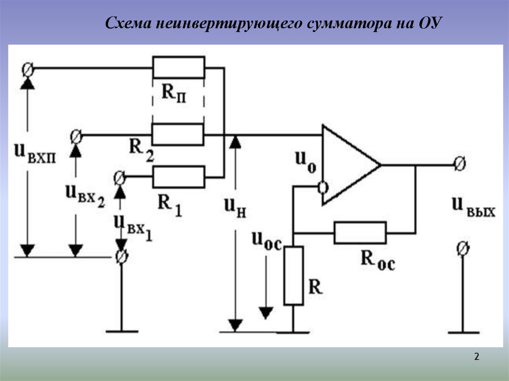 Схема суммирующего усилителя