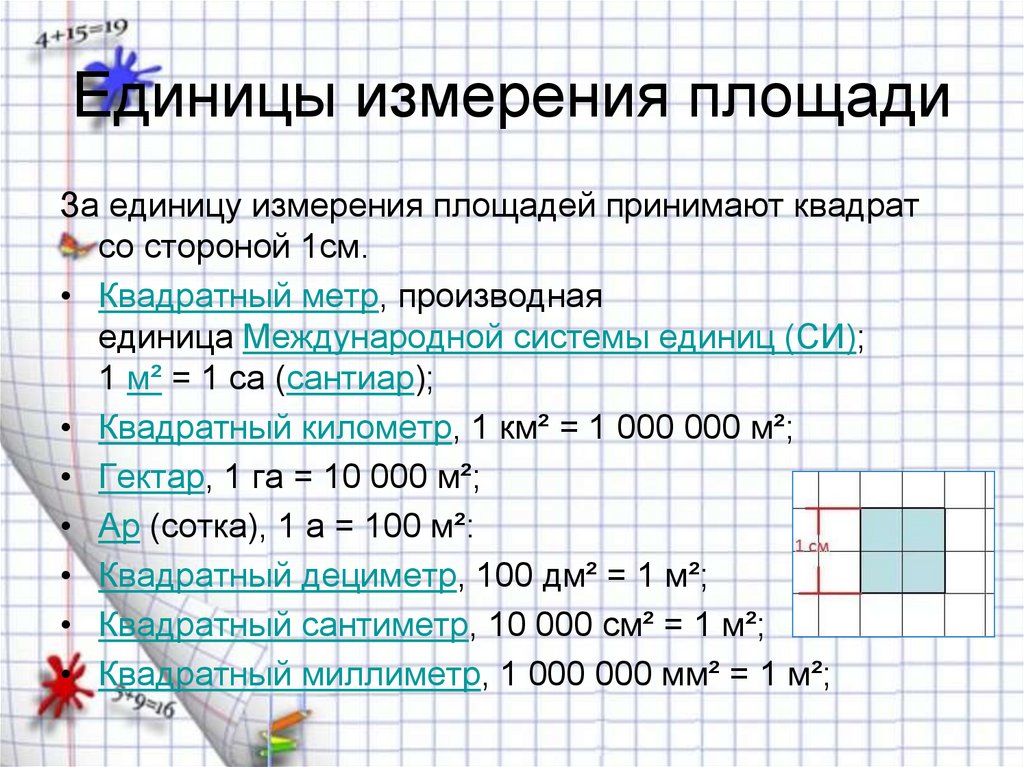 Единицы измерения площади класс