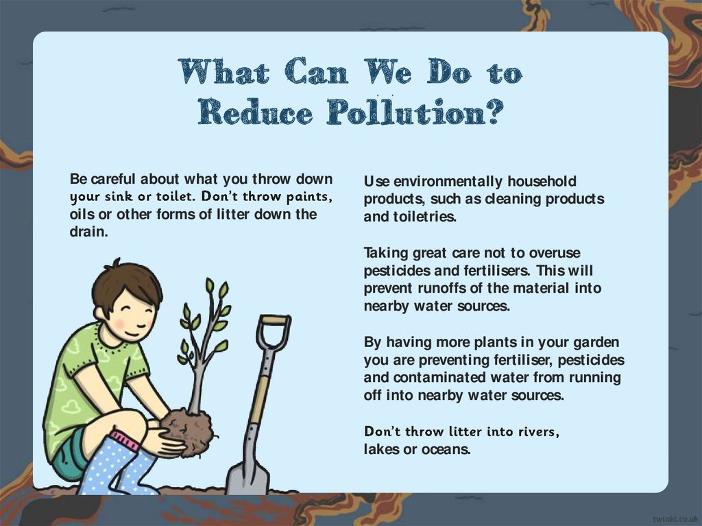 Doing what we can. Water pollution презентация. What we can do to reduce the pollution ?. Reduce Air pollution. To reduce the pollution.