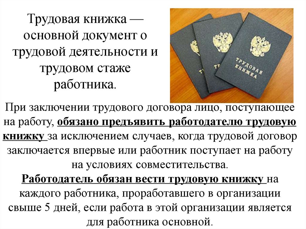 Трудовая книжка установленного образца является