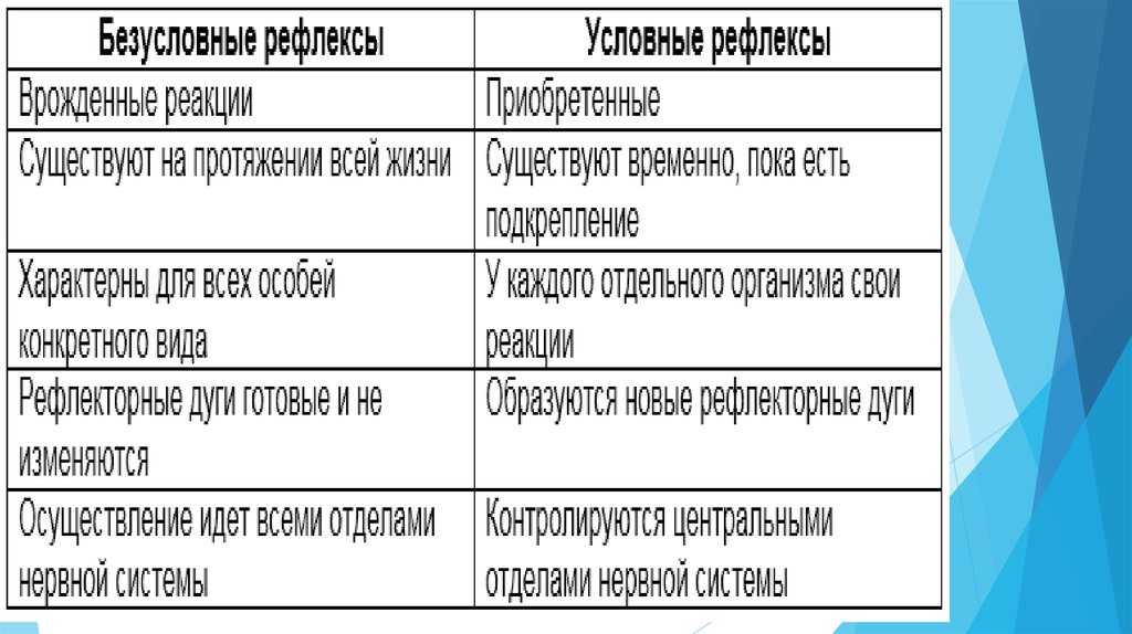 Классификация условных и безусловных рефлексов презентация