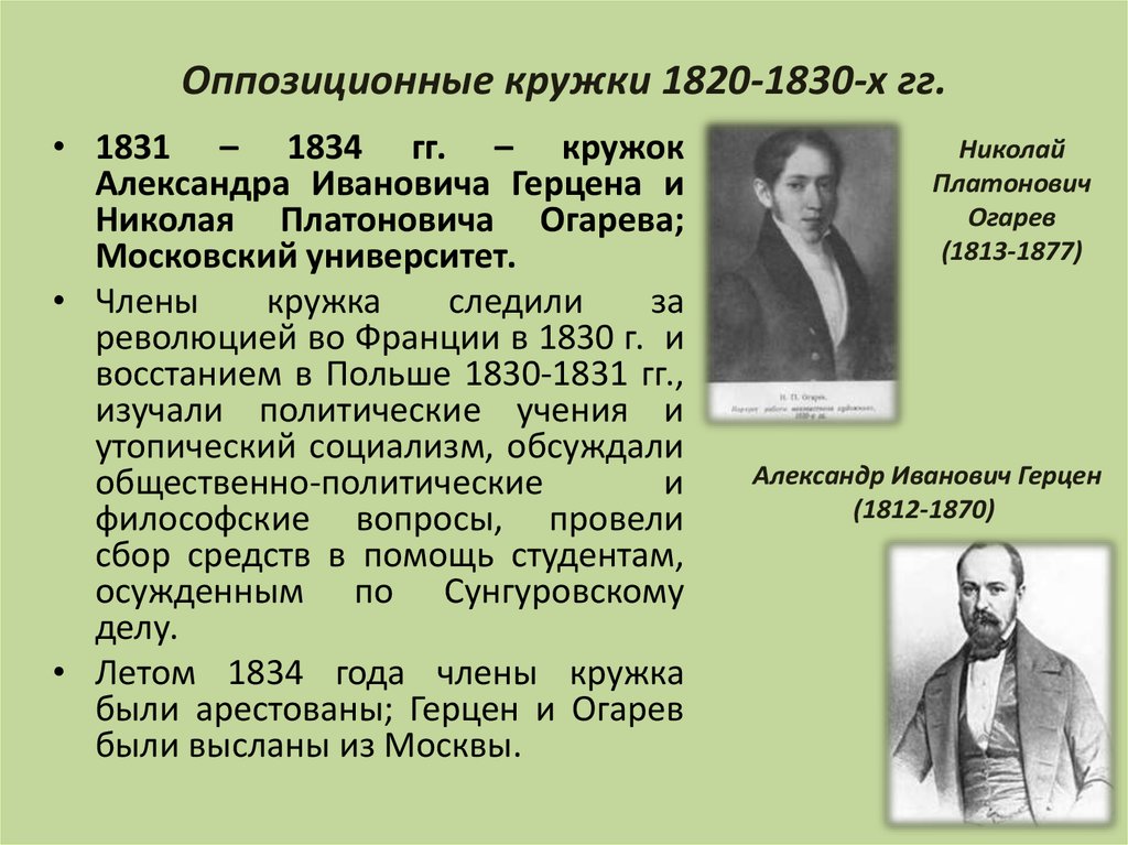Особенности общественного движения 1830 1850. Революционные кружки 1830-1840. Кружки 1820-1830.