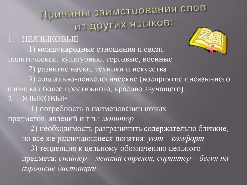 Причины заимствования в современном русском языке презентация