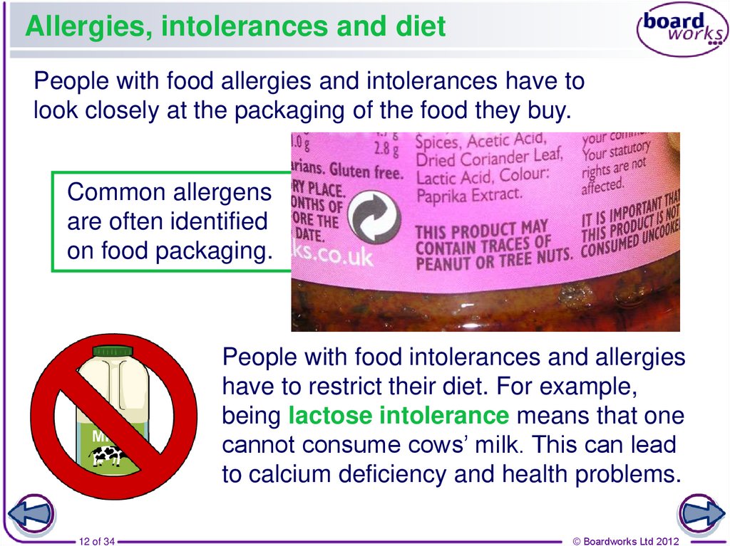 Allergies, intolerances and diet