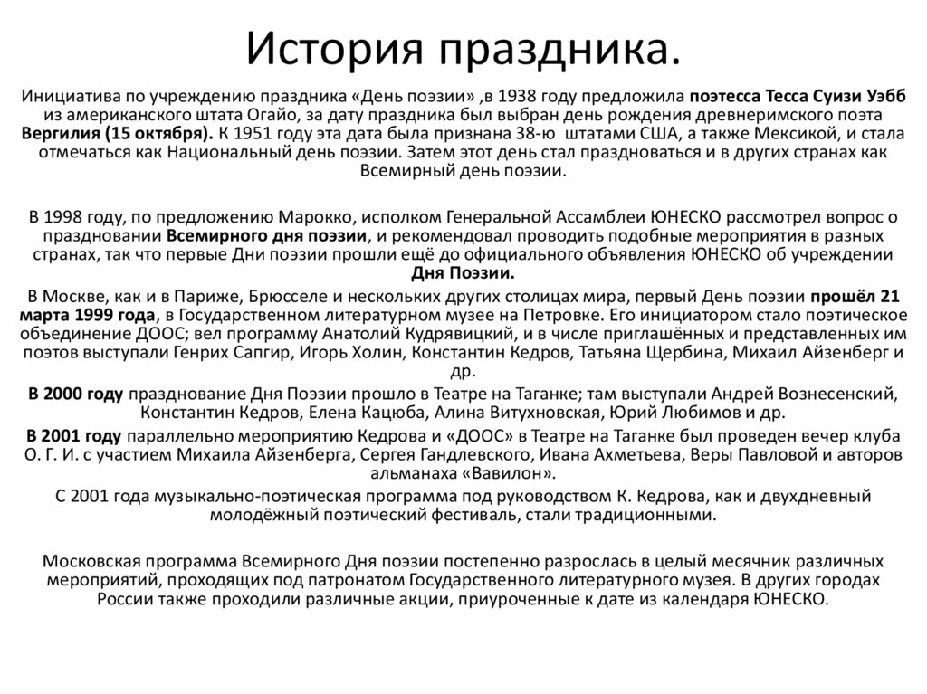 История праздника.