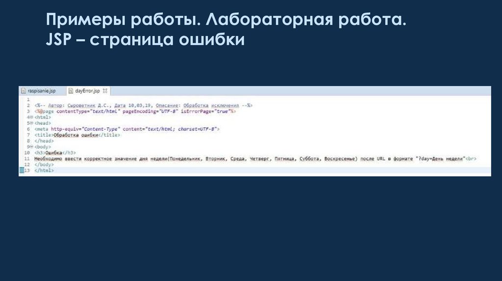 Примеры работы. Лабораторная работа. JSP – страница ошибки