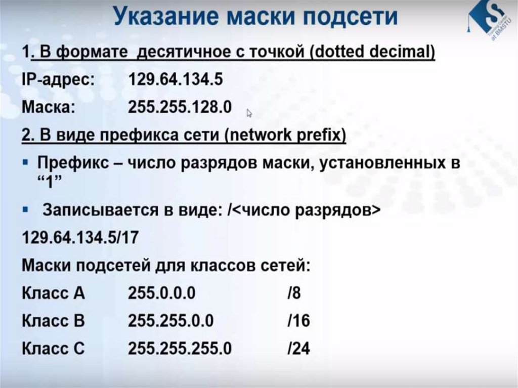 Классы масок подсети