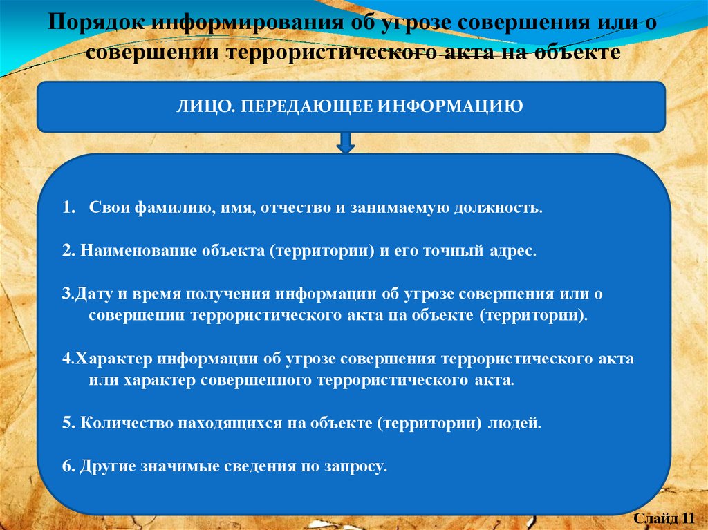 Процедура информация. Порядок информирования об угрозе совершения теракта. В порядке информирования. Порядок действий при угрозе акта незаконного вмешательства. Порядок информирования при угрозе блокирования.