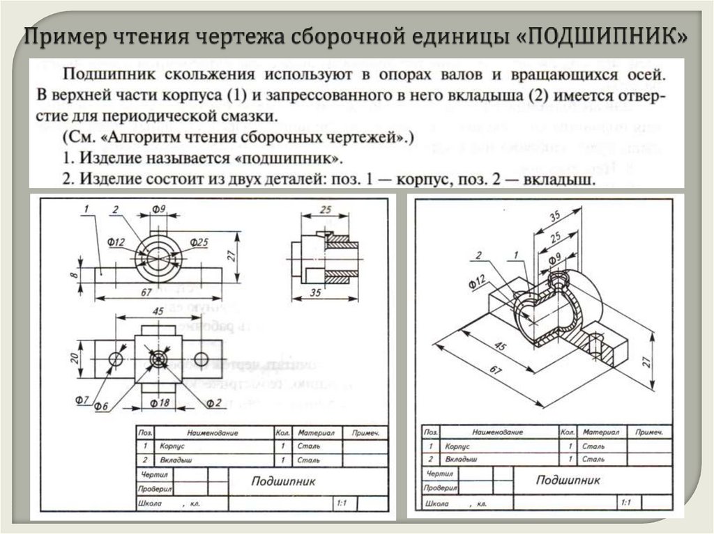 Пример чтения чертежа сборочной единицы «ПОДШИПНИК»