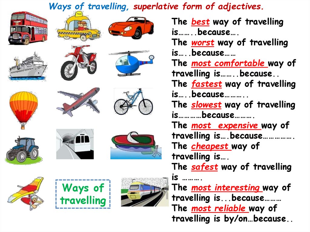 Ways Of Travelling, Superlative Form Of Adjectives - презентация онлайн