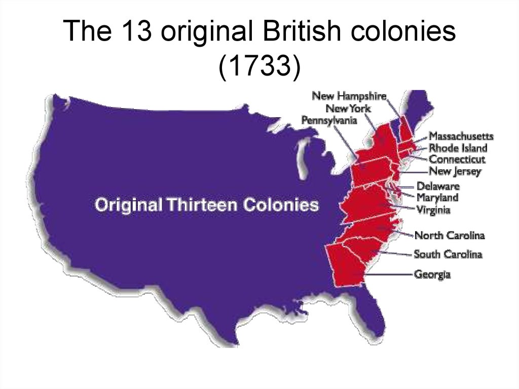 The 13 original British colonies (1733)