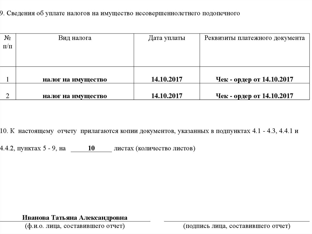 Имущество несовершеннолетнего подопечного