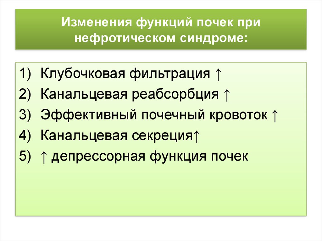 Изменения функции почек. Типовые нарушения функции почек. Типовые нарушения фильтрации почек. Депрессорная функция почек. Изменения при нарушении функции почек.