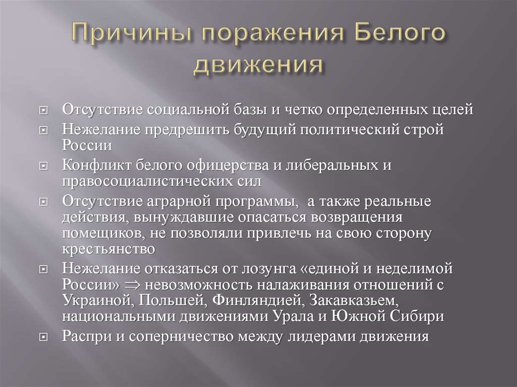 Назовите причины поражения. Поражение белого движения в гражданской войне. Причины поражения белой армии в гражданской войне. Причины белого движения в гражданской войне. Причины поражения белого движения.