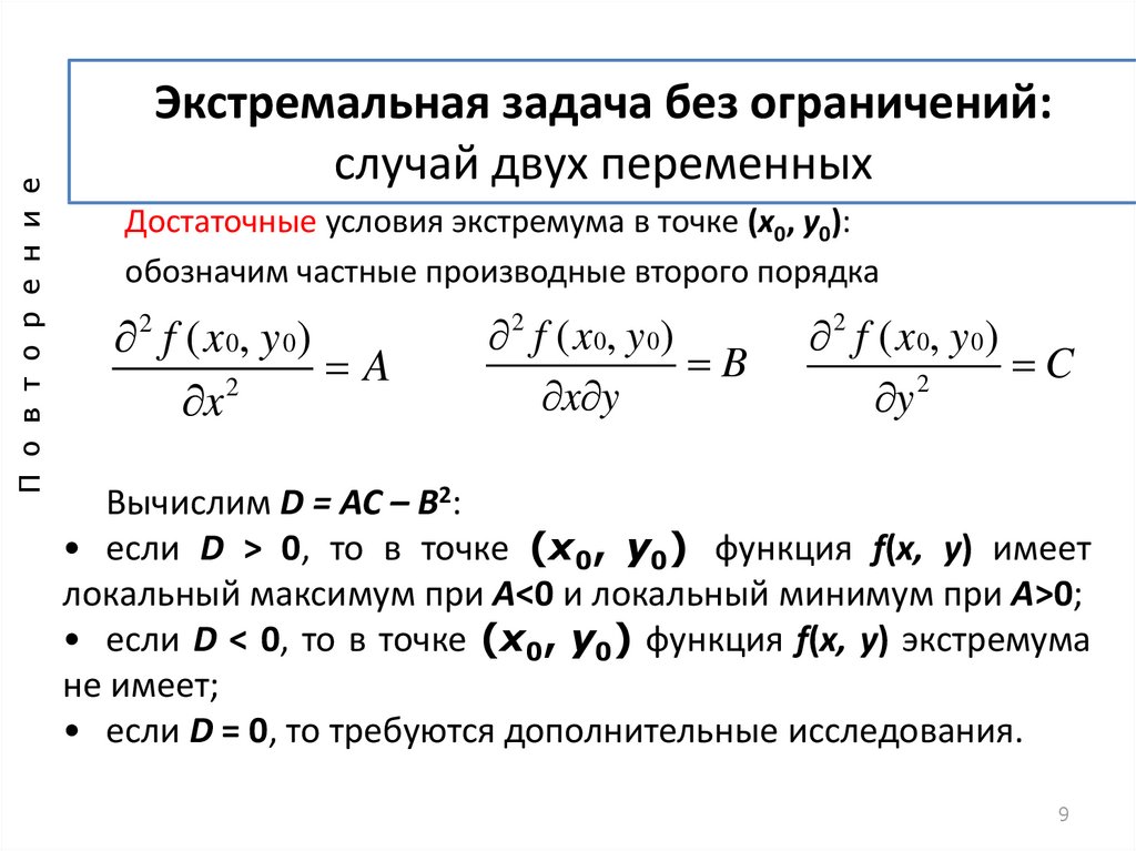 Экстремум функции двух переменных