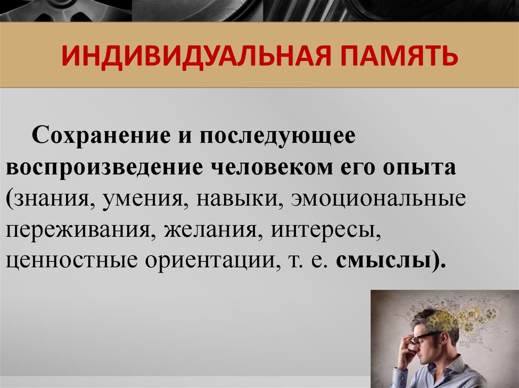 Память индивидуальна. Индивидуальная память. Социальная память человека. Виды индивидуальной памяти. Сохранение памяти.