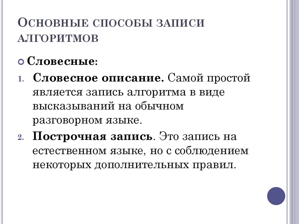 Основные способы записи алгоритмов